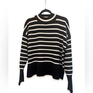 Rachel Zoe Sweater XL Black White Striped Crewneck Pullover